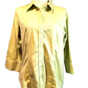 Liz Claiborne Green Monochrome Check Pattern Top Non-Iron Button Up Size 10 Soft